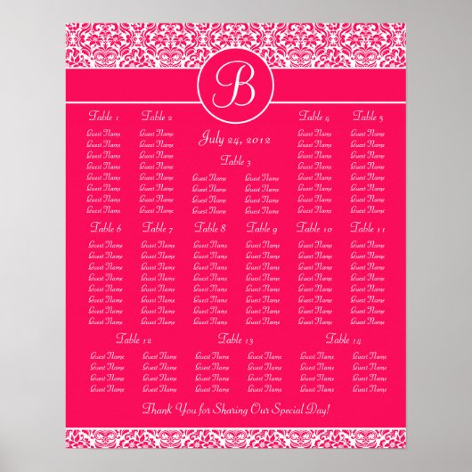 Heet roze Damask Wedding Reception Grafiek Poster (Voorkant)