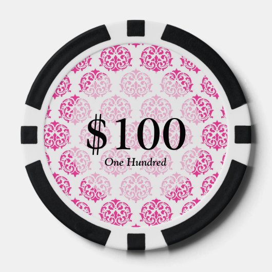 Heet roze damast pokerchips (Voorkant)