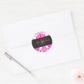 Heet Roze Damast, stickers met monogram (Envelop)