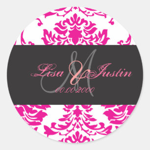 Heet Roze Damast,  stickers met monogram