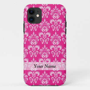 Heet roze damastpatroon iPhone 11 hoesje