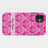 Heet roze damastpatroon Case-Mate iPhone case (Achterkant (horizontaal))