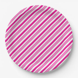 Heet roze diagonale snoepstreeppatroon papieren bo bordje