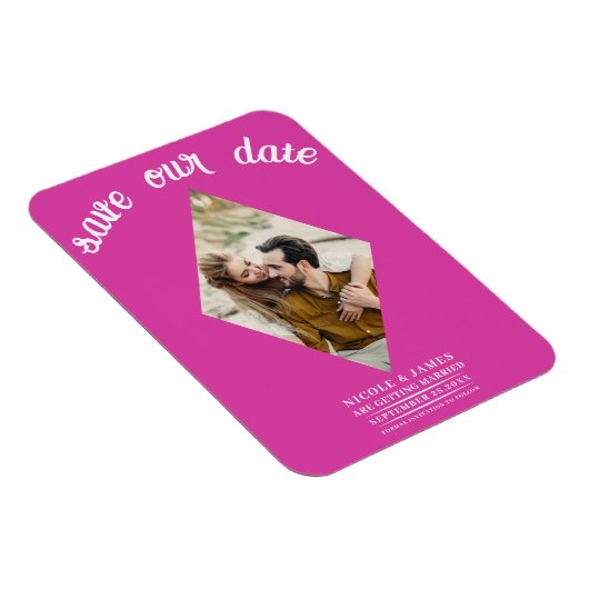 Heet Roze Diamant Foto Bruiloft Save the Date Magneet (Rechterzijde)