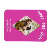 Heet Roze Diamant Foto Bruiloft Save the Date Magneet (Horizontaal)
