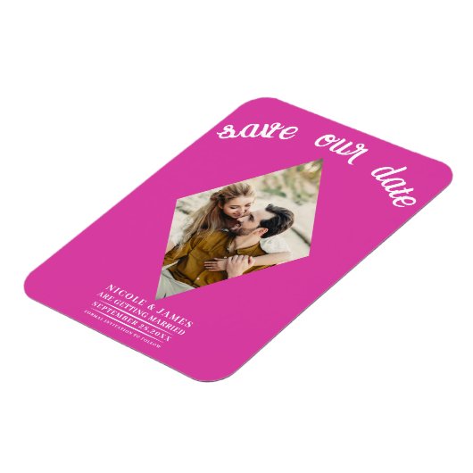 Heet Roze Diamant Foto Bruiloft Save the Date Magneet (Linkerzijde)
