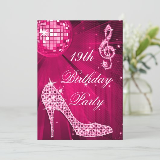 Heet Roze Disco Bal Sparkle Heels 19e Verjaardag Kaart (Staand voorkant)