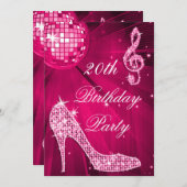Heet Roze Disco Bal Sparkle Heels 20e Verjaardag Kaart (Voorkant / Achterkant)