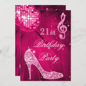 Heet Roze Disco Bal Sparkle Heels 21e Verjaardag Kaart (Voorkant / Achterkant)
