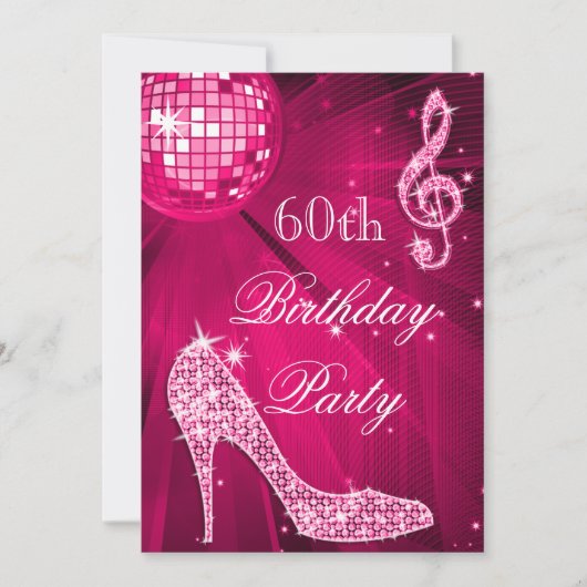 Heet Roze Disco Bal Sparkle Heels 60e Verjaardag Kaart (Voorkant)