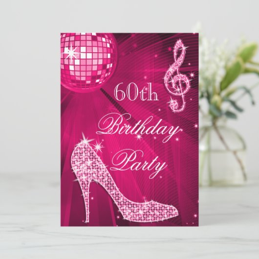 Heet Roze Disco Bal Sparkle Heels 60e Verjaardag Kaart (Staand voorkant)