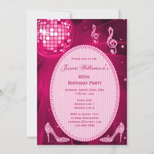 Heet Roze Disco Bal Sparkle Heels 60e Verjaardag Kaart (Achterkant)
