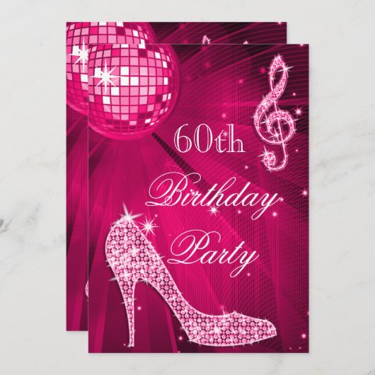 Heet Roze Disco Bal Sparkle Heels 60e Verjaardag Kaart (Voorkant / Achterkant)