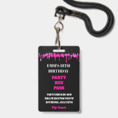Heet Roze Dripping Glitter 18e Verjaardag VIP Pass Badge (Front with Lanyard)