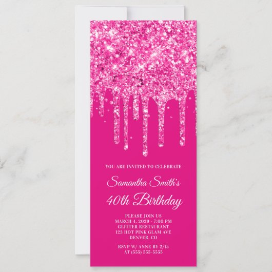 Heet Roze Dripping Glitter 40e Verjaardag Kaart (Voorkant)