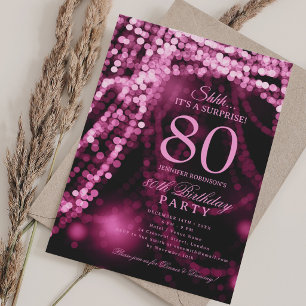 Heet Roze   Elegante Verjaasde 80e Verjaardagsfees Kaart