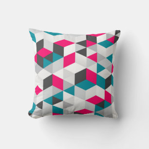 Heet roze en Blauwgroen geometrisch patroon Kussen
