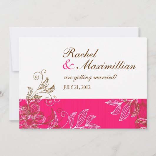 Heet Roze en Bruin Bloemen Bruiloft Save The Date Kaart (Achterkant)