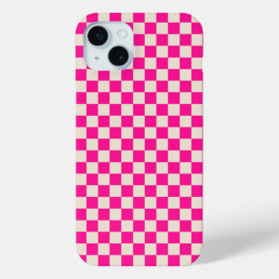 Heet roze en bruine schaakbordpatroon iPhone 15 mini hoesje