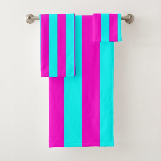Heet roze en cyaan blauw groen turquoise strepen bad handdoek (Insitu)