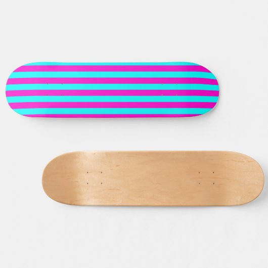 Heet roze en cyaan blauw groen turquoise strepen skateboard (Horizontaal)