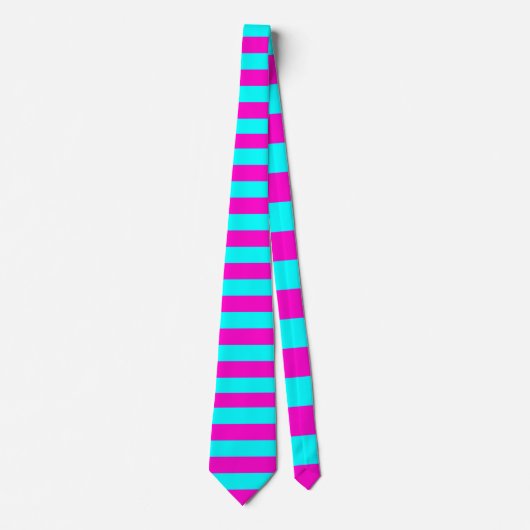 Heet roze en cyaan blauw groen turquoise strepen stropdas (Voorkant)