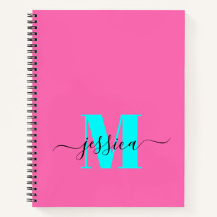Heet Roze en Cyaan Gepersonaliseerd Monogram Notit Notitieboek