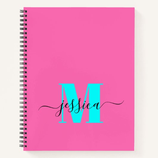 Heet Roze en Cyaan Gepersonaliseerd Monogram Notit Notitieboek (Voorkant)