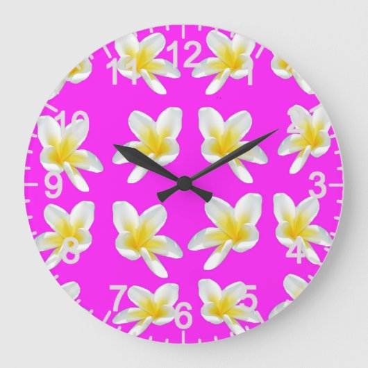 Heet Roze en Geel Frangipani Patroon, Grote Klok (Voorkant)