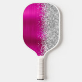 Heet roze en glitterige zilveren glamour script na pickleball paddle (Achterkant)