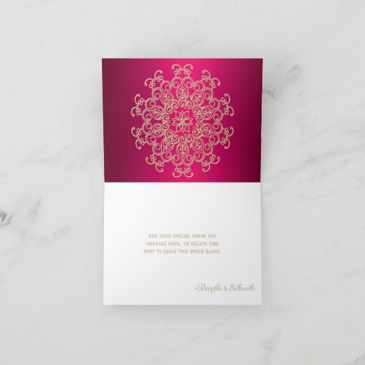 HEET ROZE EN GOUD INDIAN STIJL BRUILOFT DANK U BEDANKKAART (Binnen)