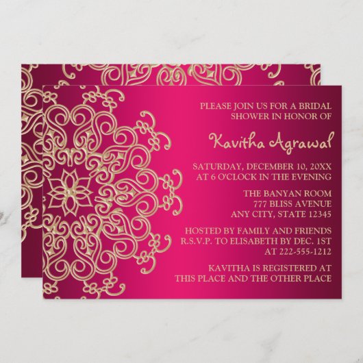 Heet Roze en Goud Indisch Geïnspireerd Vrijgezelle Kaart (Voorkant / Achterkant)