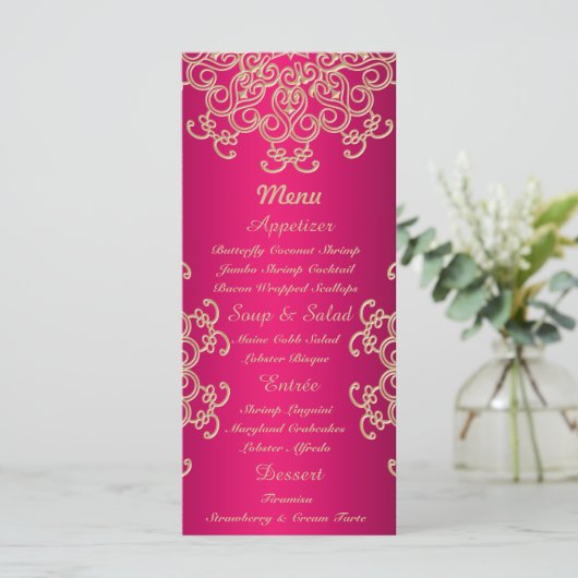 Heet Roze en Goud Indische Stijl Menu Kaarten (Staand voorkant)