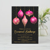 Heet Roze en Goud Kerstmis Ornament Exchange Kaart (Staand voorkant)