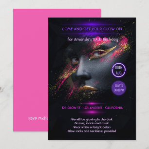Heet-Roze en Goud Lichtgevende Neon Feestje Kaart