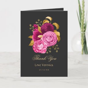 Heet Roze en Gouden Bloemmotief Bedankkaart