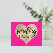 Heet Roze en Gouden Hart Verzendende Knuffels Briefkaart (Staand voorkant)