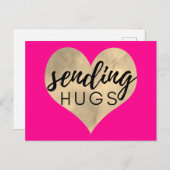 Heet Roze en Gouden Hart Verzendende Knuffels Briefkaart (Voorkant / Achterkant)