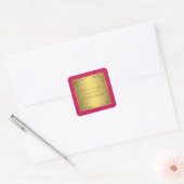 Heet Roze en Gouden Huwelijk Vierkante Sticker (Envelop)