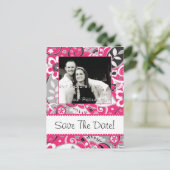 Heet Roze en Grijze Herfst Floral sparen de Datum Aankondigingskaart (Staand voorkant)