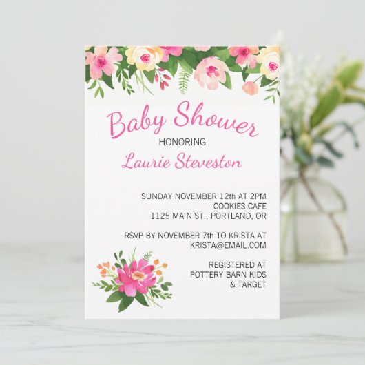 Heet Roze en Groene Bloemen Bloemen Bloemen Bloeme Kaart (Staand voorkant)