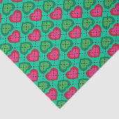 Heet Roze en Groene Harten Argyle Patroon Tissuepapier (Detail)