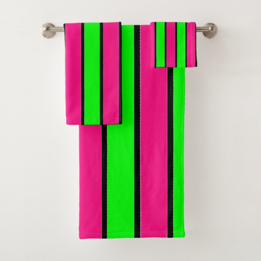 Heet Roze en Lime Groene Strepen Bad Handdoek (Insitu)