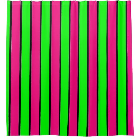 Heet Roze en Lime Groene Strepen Douchegordijn (Voorkant)