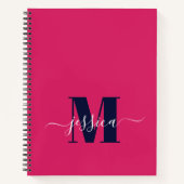 Heet Roze en Navy Gepersonaliseerd Monogram Notiti Notitieboek (Voorkant)