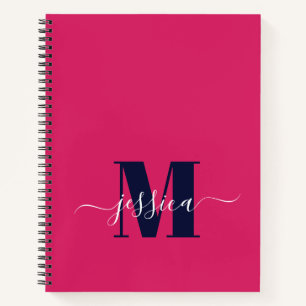 Heet Roze en Navy Gepersonaliseerd Monogram Notiti Notitieboek
