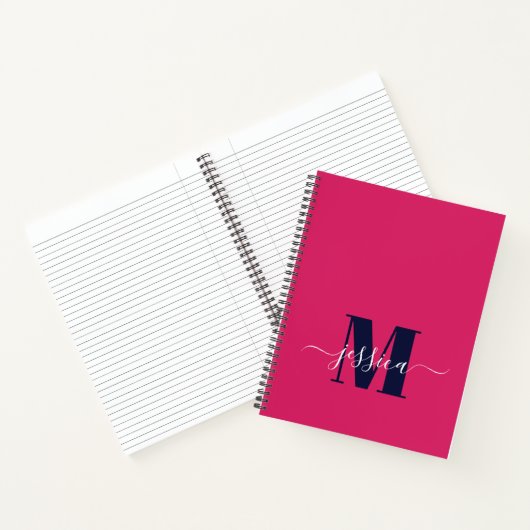 Heet Roze en Navy Gepersonaliseerd Monogram Notiti Notitieboek (Binnen)