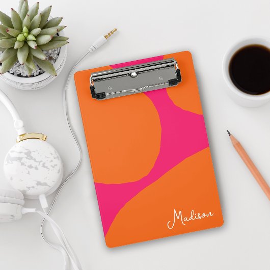Heet Roze en Oranje Abstract Patroon met Naam Mini Klembord