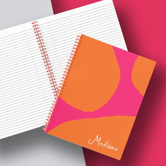 Heet Roze en Oranje Abstract Patroon met Naam Notitieboek