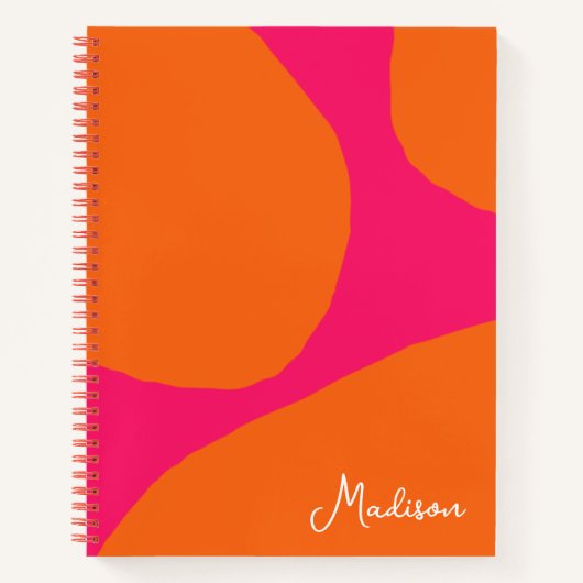 Heet Roze en Oranje Abstract Patroon met Naam Notitieboek (Voorkant)